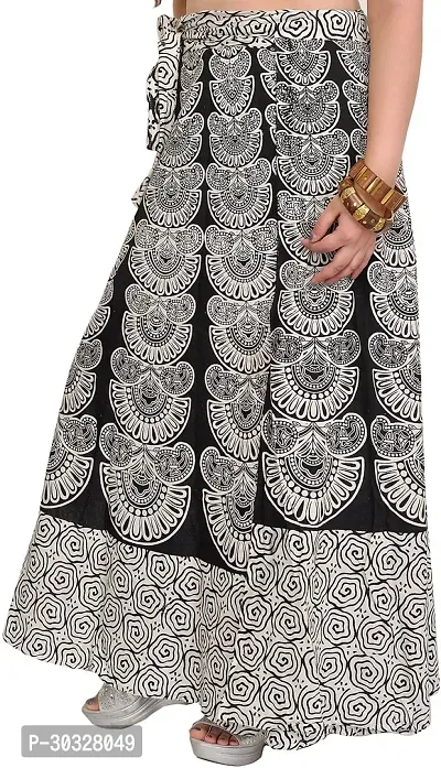 Caviar Black Wrap-around Long Skirt with Block-Print in Pastel Colors-thumb2