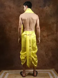 Lemon Verbena Dhoti and Angavastram set with Golden Woven Paisley on Border-thumb1