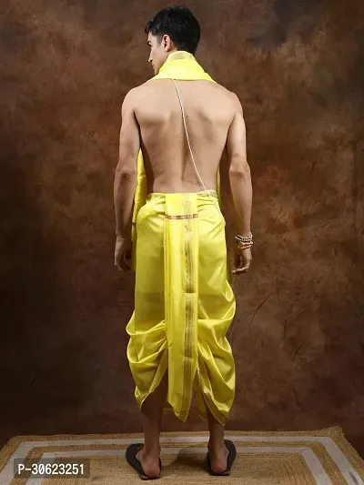 Lemon Verbena Dhoti and Angavastram set with Golden Woven Paisley on Border-thumb2