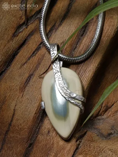 Exotic India Imperial Jasper Inverted Tear Drop Sterling Pendant