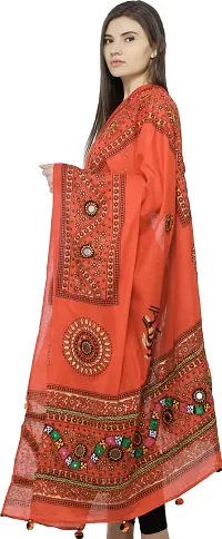 Stylish Cotton Printed Orange Dupattas For Women-thumb1