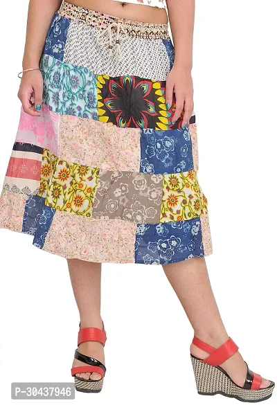 Multicolor Midi Skirt From Gujarat With Printed Flowers And Patchwork-thumb0