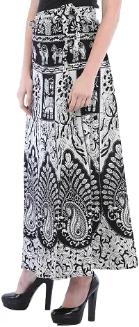 Black and White Wrap-Around Long Skirt from Pilkhuwa with Printed Paisleys and Animals-thumb1