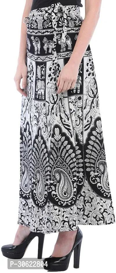 Black and White Wrap-Around Long Skirt from Pilkhuwa with Printed Paisleys and Animals-thumb2