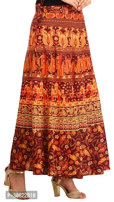 Decadent Chocolate Wrap-around Long Skirt with Printed Wedding Scenes-thumb3