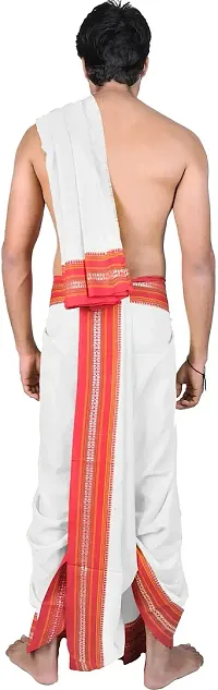 Snow White Dhoti and Veshti Set with Temple Border-thumb1