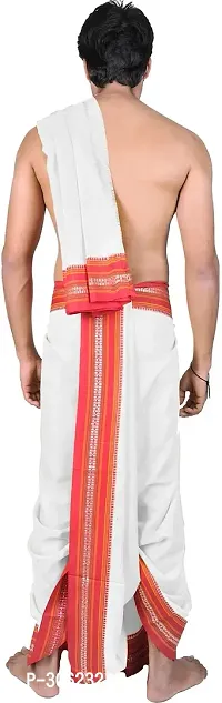 Snow White Dhoti and Veshti Set with Temple Border-thumb2