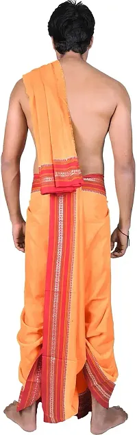 Mock Orange Dhoti and Veshti Set with Temple Border-thumb1