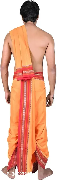 Mock Orange Dhoti and Veshti Set with Temple Border-thumb2