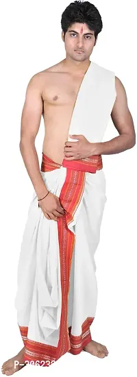 Snow White Dhoti and Veshti Set with Temple Border