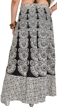 Caviar Black Wrap-around Long Skirt with Block-Print in Pastel Colors-thumb2