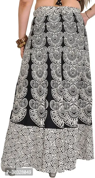 Caviar Black Wrap-around Long Skirt with Block-Print in Pastel Colors-thumb3