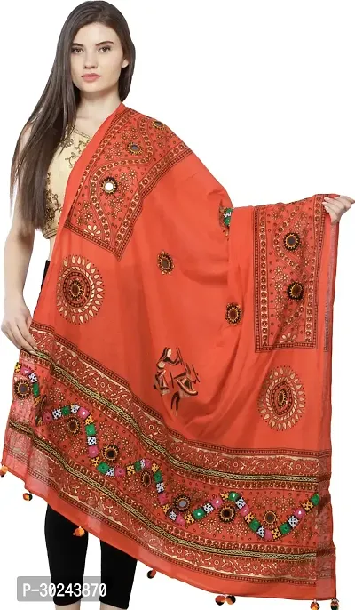 Stylish Cotton Printed Orange Dupattas For Women-thumb0