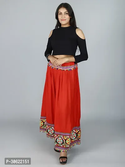 Red Flower Kutchi Rabari Ghagra Skirt With Multicolor-thumb5