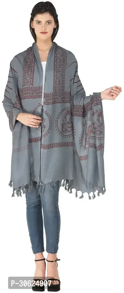 Exotic India Folkstone Gray Lord Ganesha Hindu Prayer Shawl from Banaras-thumb4