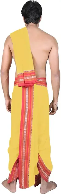 Blazing Yellow Dhoti and Veshti Set with Temple Border-thumb1