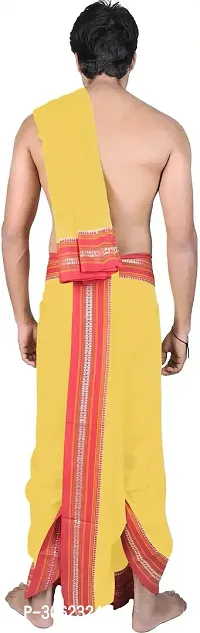 Blazing Yellow Dhoti and Veshti Set with Temple Border-thumb2