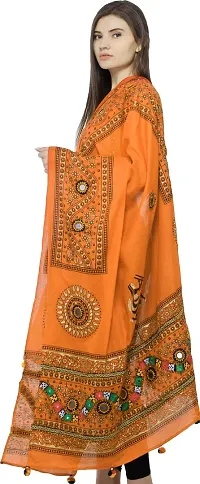 Stylish Cotton Printed Orange Dupattas For Women-thumb1