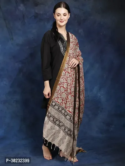 Stylish Cotton Silk Printed Beige Dupattas For Women-thumb2