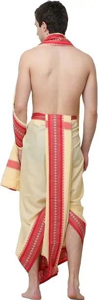 Double Cream Dhoti and Veshti Set with Temple Border-thumb3