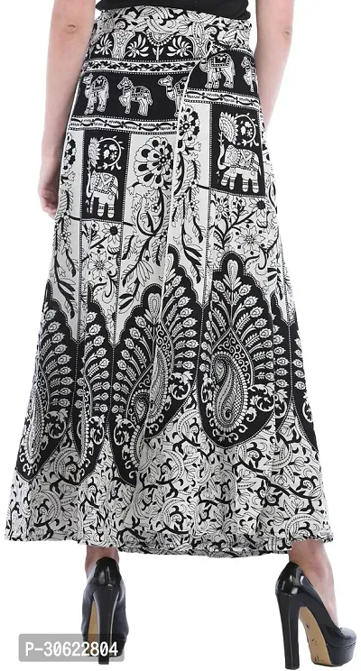 Black and White Wrap-Around Long Skirt from Pilkhuwa with Printed Paisleys and Animals-thumb3