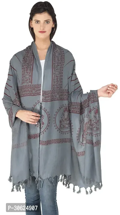 Exotic India Folkstone Gray Lord Ganesha Hindu Prayer Shawl from Banaras-thumb0