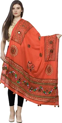 Stylish Cotton Printed Orange Dupattas For Women-thumb4