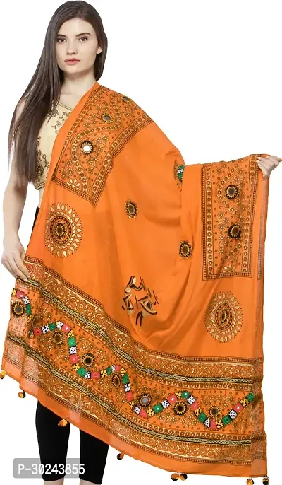 Stylish Cotton Printed Orange Dupattas For Women