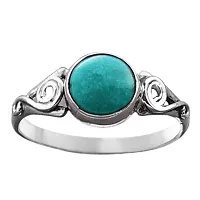 Exotic India Designer Sterling Silver Ring with Reconstituted Turquoise Stone-thumb2