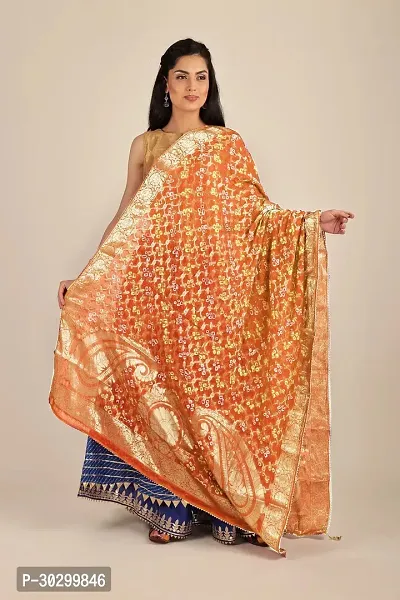 Stylish Art Silk Paisley Print Orange Dupattas For Women