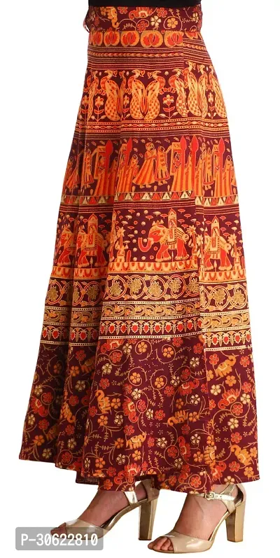 Decadent Chocolate Wrap-around Long Skirt with Printed Wedding Scenes-thumb2