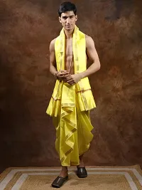 Lemon Verbena Dhoti and Angavastram set with Golden Woven Paisley on Border-thumb4