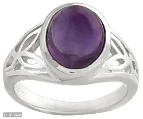 Exotic India Sterling Silver Ring Studded with Amethyst Stone-thumb0