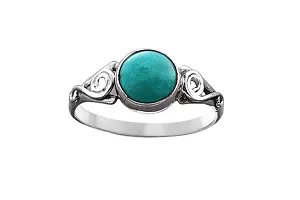 Exotic India Designer Sterling Silver Ring with Reconstituted Turquoise Stone-thumb1