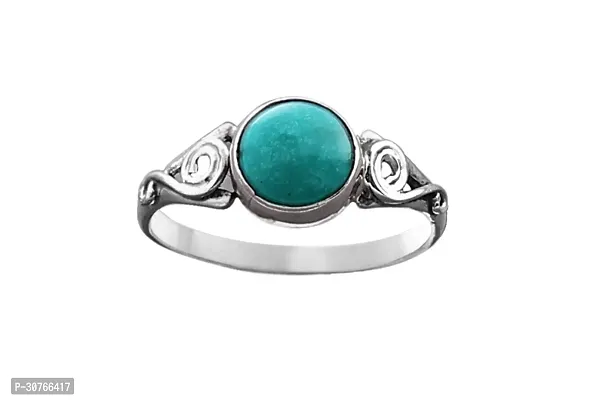 Exotic India Designer Sterling Silver Ring with Reconstituted Turquoise Stone-thumb2