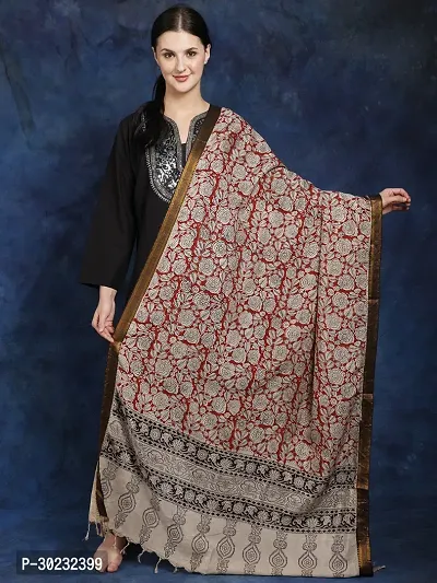 Stylish Cotton Silk Printed Beige Dupattas For Women-thumb0