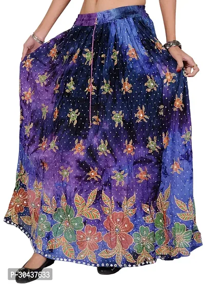 Liberty-Blue and Purple Skirt with Printed Flowers and Embroidered Sequins-thumb0