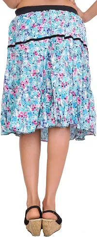 Plume-Blue Floral Printed Short Skirt with Black Elastic Waist-thumb1