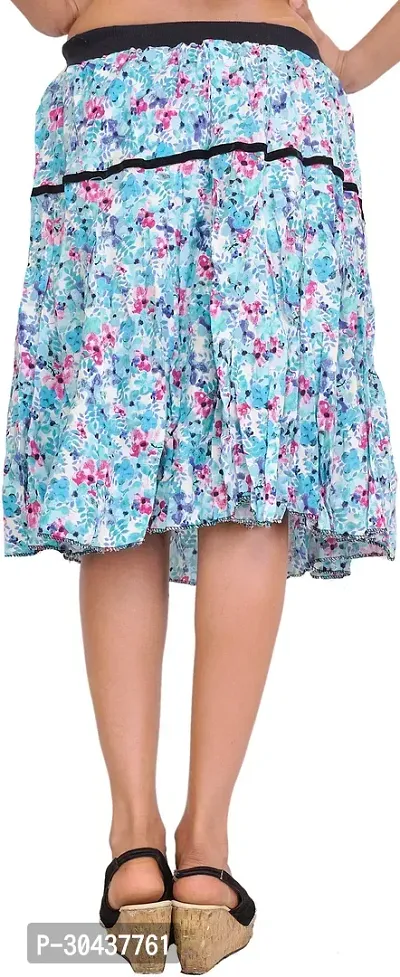 Plume-Blue Floral Printed Short Skirt with Black Elastic Waist-thumb2