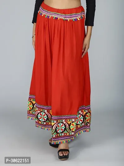 Red Flower Kutchi Rabari Ghagra Skirt With Multicolor