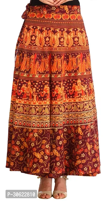 Decadent Chocolate Wrap-around Long Skirt with Printed Wedding Scenes