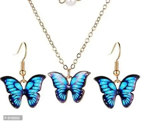 AB Beauty House Butterfly Necklace Earrings blue