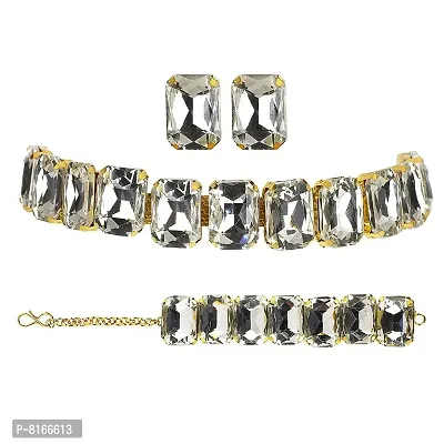 AB Beauty House Crystal Bracelet Earrings Necklace Jewellery Set for Women Choker WHITE