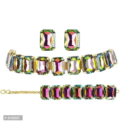 AB Beauty House Crystal Bracelet Earrings Necklace Jewellery Set for Women Choker