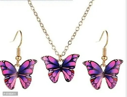 AB Beauty House Butterfly Necklace Earrings purple-thumb0