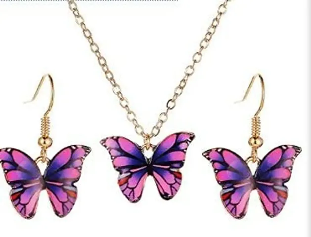 AB Beauty House Butterfly Necklace Earrings purple
