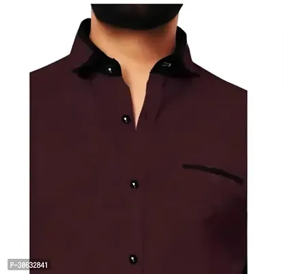 Reliable Maroon Cotton Solid Long Sleeves Casual Shirt For Men-thumb2