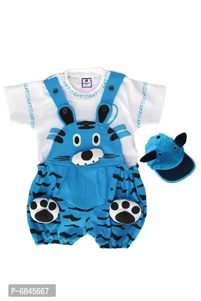 Dungaree Set For Baby Boy  Baby Girl Casual Printed Cotton Blend With Cap