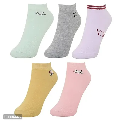 Atipriya Women's Cotton Breathable Ankle Length Socks Colorful Without Sneaker Socks For Girl's Combo of 5 Free Size-thumb0