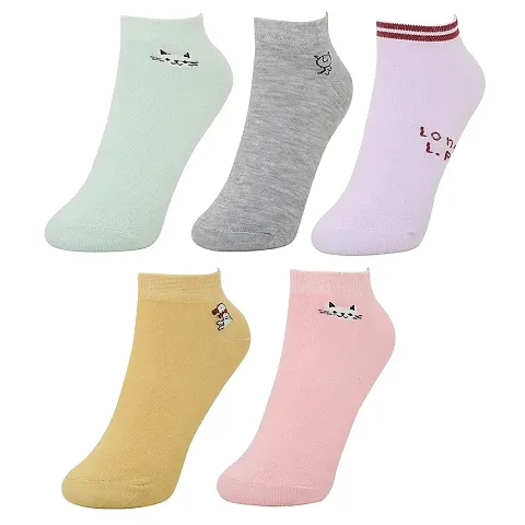 Atipriya Women's Cotton Breathable Ankle Length Socks Colorful Without Sneaker Socks For Girl's Combo of 5 Free Size